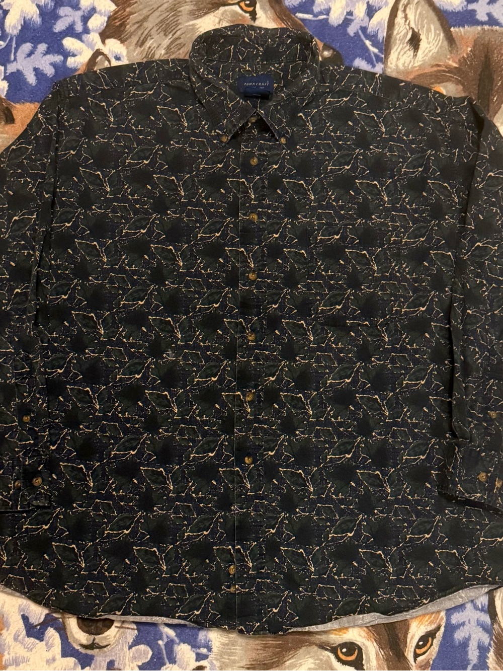Towncraft Black Button-Down Shirt with Subtle Tan Pattern
